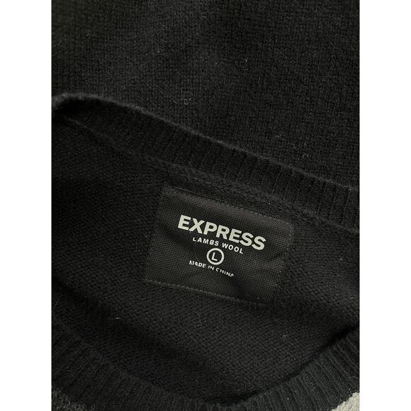 Express 100% Lambswool Checkered Panel Men's Sweater Size Large - Picture 6 of 7